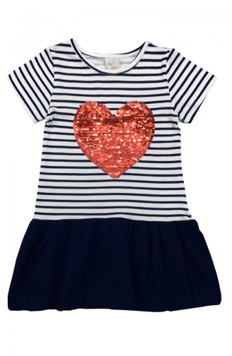 Girls Heart Print Dress A9551 Navy Blue 9551