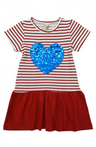 Kız Çocuk Kalpli Elbise A9552 Kırmızı