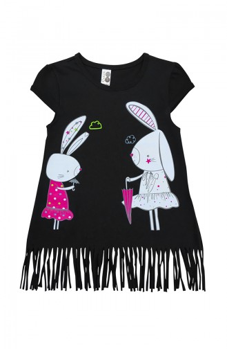 Kız Çocuk Tavşanlı Elbise A9554 Siyah