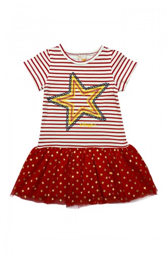 Kız Çocuk Yıldız Baskılı Elbise A9561 Kırmızı
