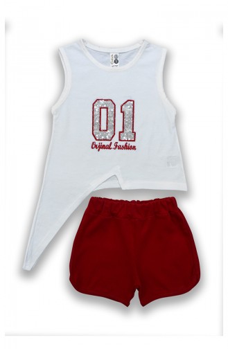Baby Girls 01 Printed T- Shirt Shorts Set A9563 Red 9563