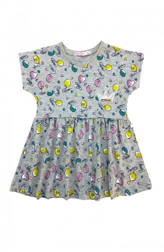 Girl Kids Balloon Printed Dress A9606 Gray 9606