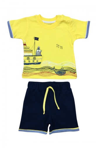 طقم أطفال ولادي بتصميم مُطبع من قطعتين A9635 لون أصفر 9635
