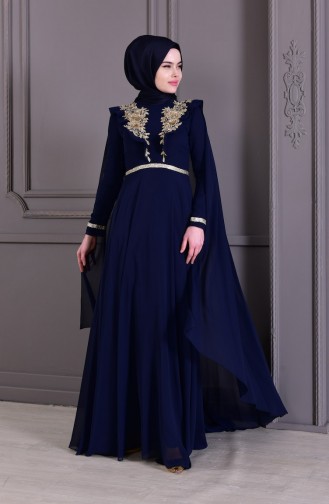 Lace Detailed Evening Dress 8649-01 Navy 8649-01