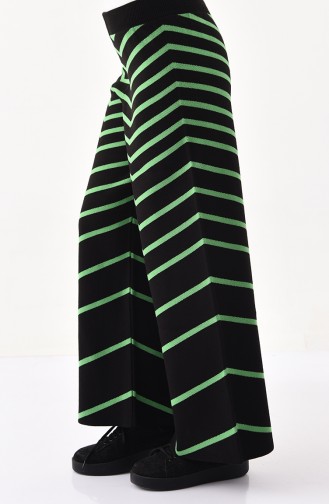 Knitwear Striped Wide Leg Pants 1817-01 Black Green 1817-01