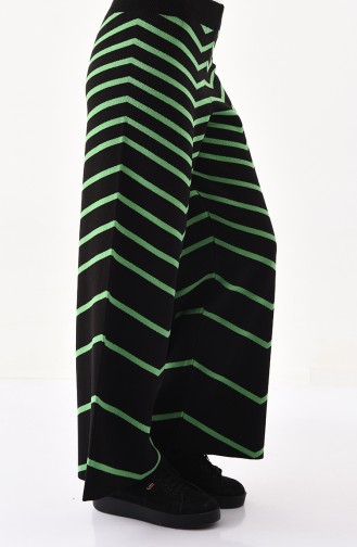 Triko Çizgili Bol Paça Pantolon 1817-01 Siyah Yeşil