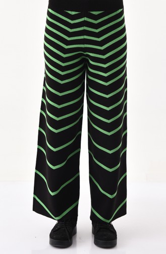 Triko Çizgili Bol Paça Pantolon 1817-01 Siyah Yeşil