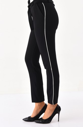 Stripe Detail Belted Pants 1003-01 Black 1003-01