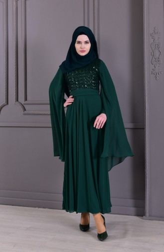Emerald Green Hijab Evening Dress 81668-04