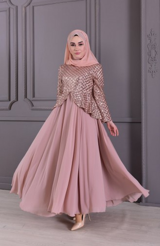 Beige Hijab Evening Dress 8796-01