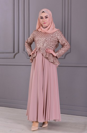 Beige Hijab Evening Dress 8796-01