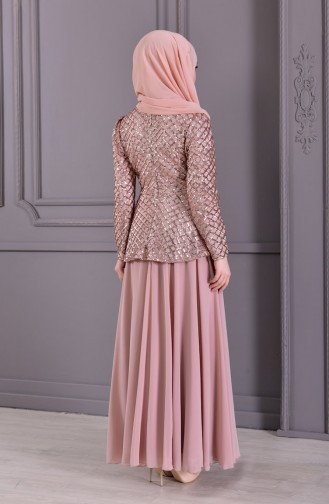 Beige Hijab Evening Dress 8796-01
