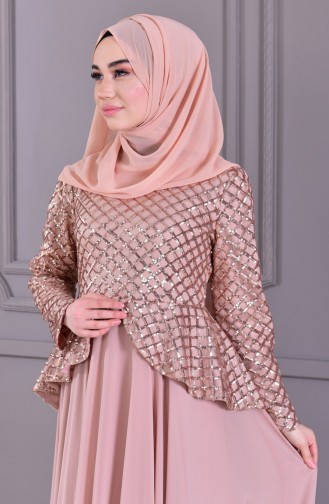 Beige Hijab Evening Dress 8796-01