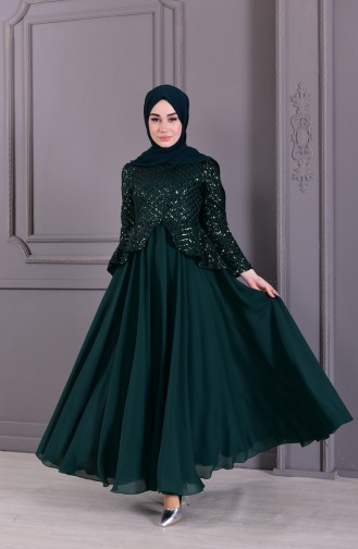 Robe de Soirée a Paillettes 8796-03 Vert emeraude 8796-03