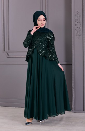 MISS VALLE Sequined Evening Dress 8796-03 Emerald Green 8796-03