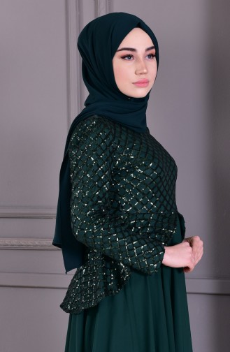 Emerald Green Hijab Evening Dress 8796-03