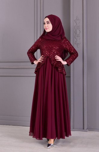 MISS VALLE Sequined Evening Dress 8796-04 Bordeaux 8796-04