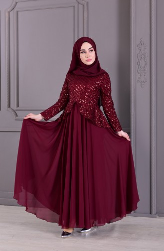 Claret Red Hijab Evening Dress 8796-04
