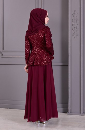 MISS VALLE Sequined Evening Dress 8796-04 Bordeaux 8796-04