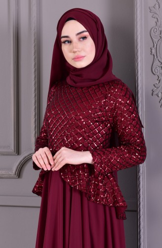 Claret Red Hijab Evening Dress 8796-04