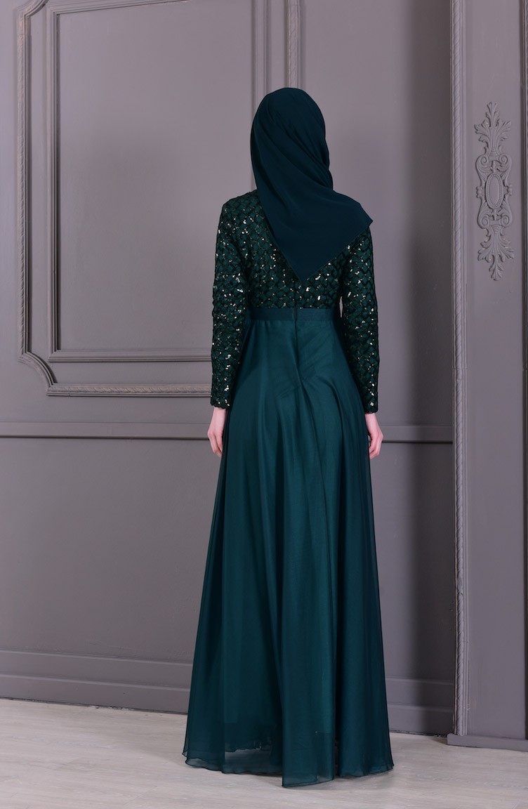 Emerald Green Hijab Evening Dress 812701 Sefamerve