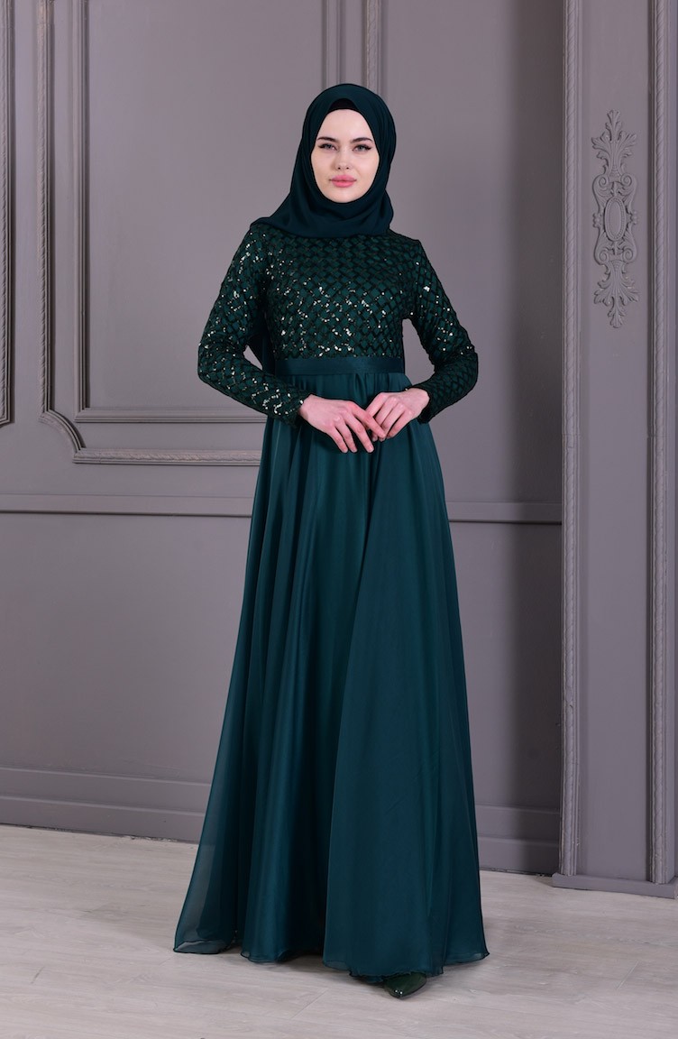 Emerald Green Hijab Evening Dress 812701 Sefamerve