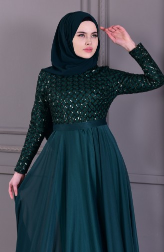 Emerald Green Hijab Evening Dress 8127-01