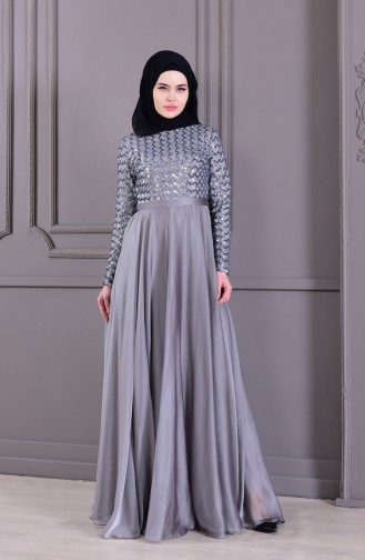 Gray Hijab Evening Dress 8127-04