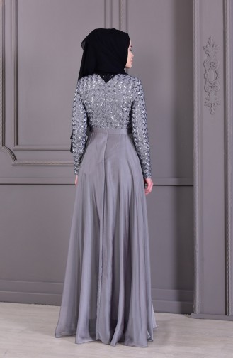 Gray Hijab Evening Dress 8127-04