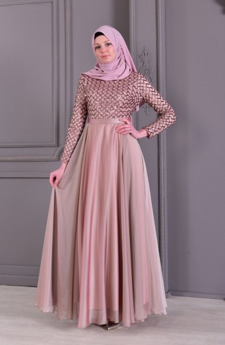 Dusty Rose Hijab Evening Dress 8127-05