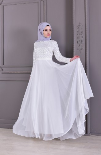 White Hijab Evening Dress 8127-07