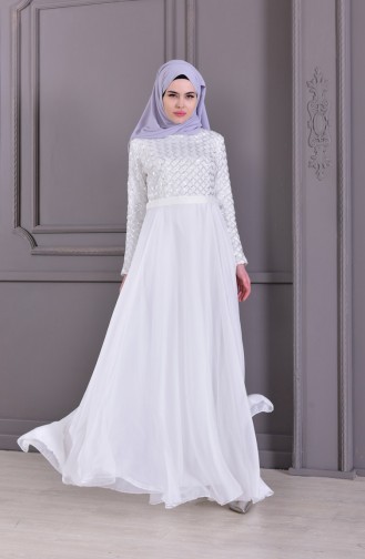 White Hijab Evening Dress 8127-07