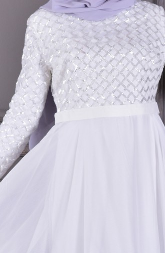 White Hijab Evening Dress 8127-07
