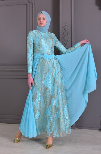 Robe de Soirée Détail Plis 8384-03 Vert Menthe 8384-03