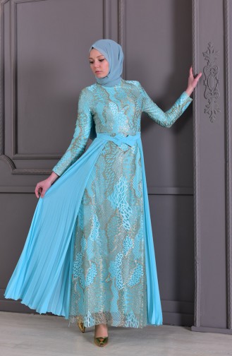 Robe de Soirée Détail Plis 8384-03 Vert Menthe 8384-03