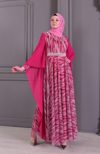 Pearls Evening Dress 8438-01 Fuchsia 8438-01