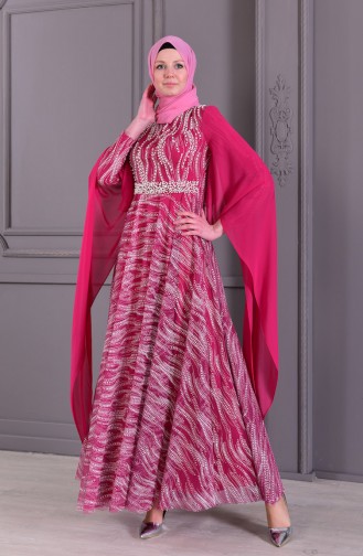 Pearls Evening Dress 8438-01 Fuchsia 8438-01