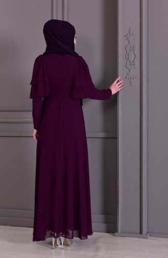 Guipure Detailed Evening Dress 8448-02 Purple 8448-02