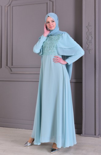 Guipure Detailed Evening Dress 8448-06 Mint Green 8448-06