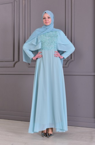 Mint Green Hijab Evening Dress 8448-06