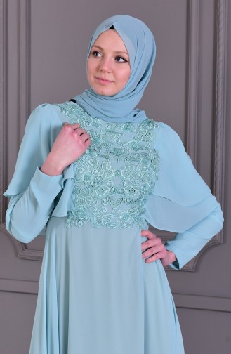 Guipure Detailed Evening Dress 8448-06 Mint Green 8448-06