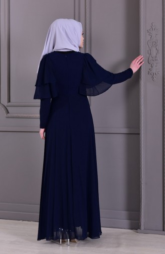 Guipure detailliertes Abendkleid 8448-07 Dunkelblau 8448-07