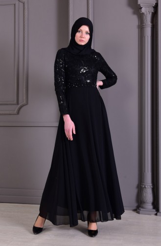 Robe de Soirée Perlées 8462-01 Noir 8462-01