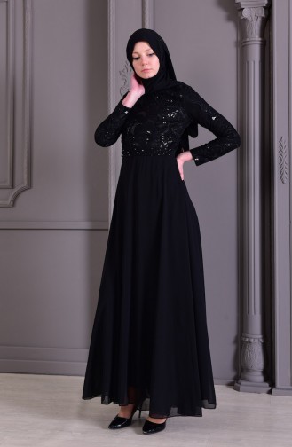 Robe de Soirée Perlées 8462-01 Noir 8462-01