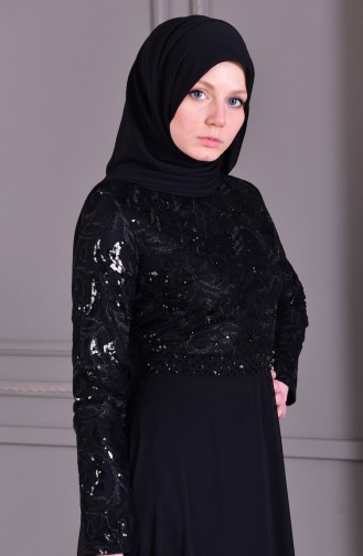 Black Hijab Evening Dress 8462-01