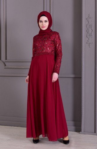 Claret Red Hijab Evening Dress 8462-02