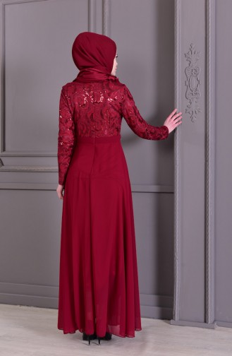 Claret Red Hijab Evening Dress 8462-02