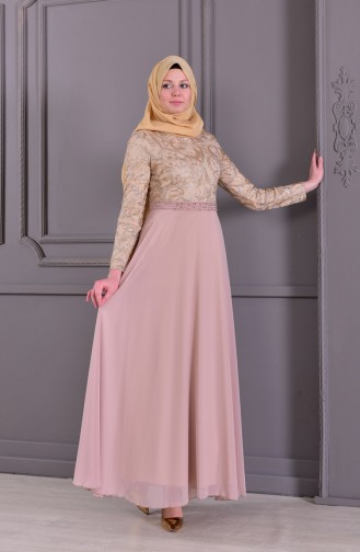 Beige Hijab Evening Dress 8462-04