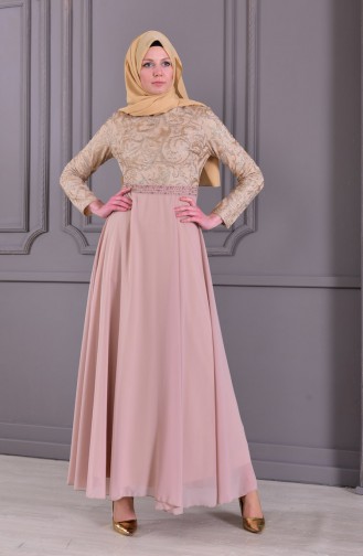 Beige Hijab Evening Dress 8462-04