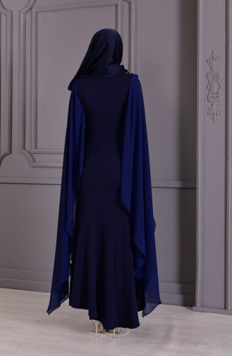 Güpür Detaylı Abiye Elbise 8487-03 Lacivert
